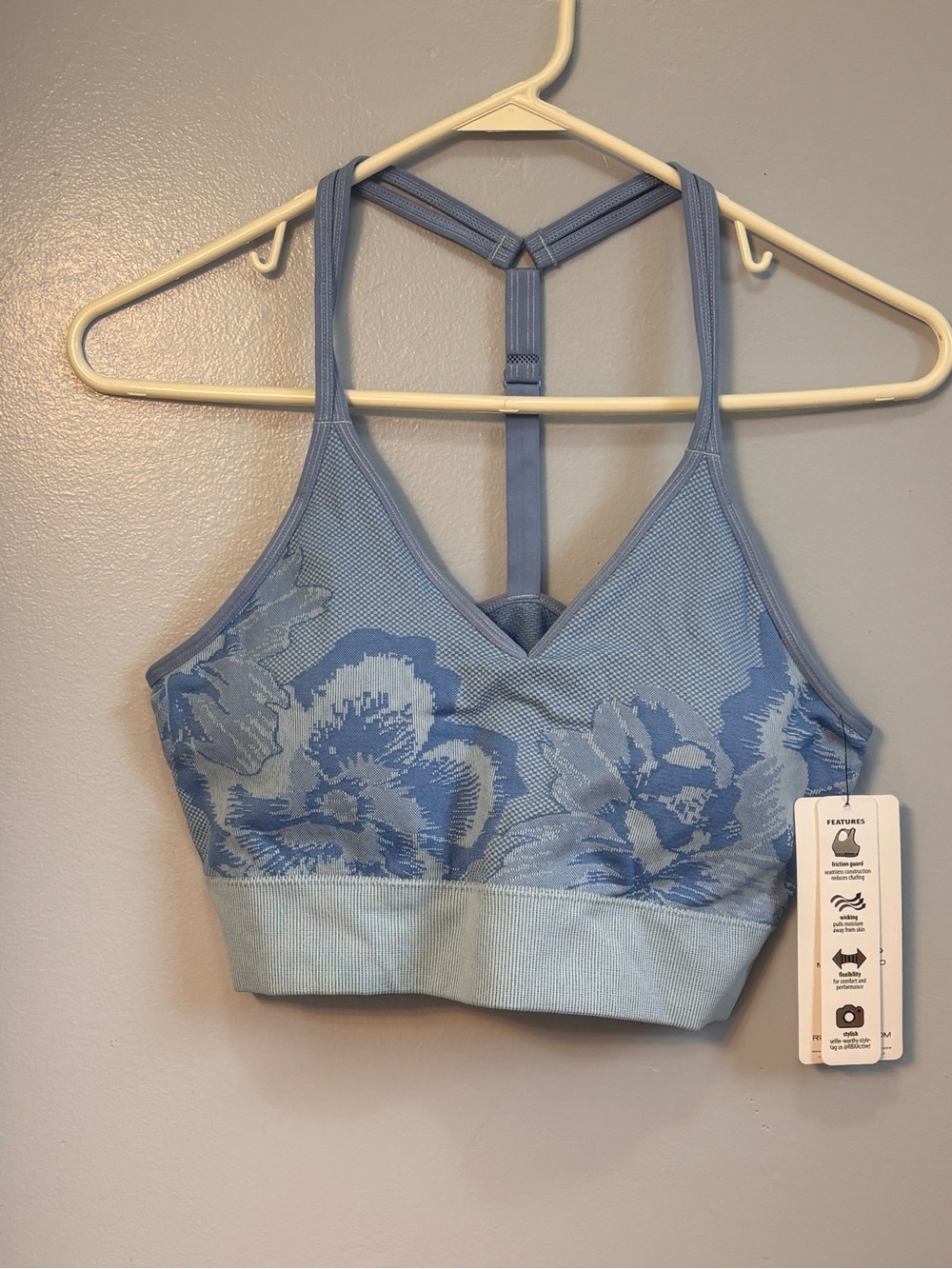 RBX Light Blue Floral Sports Bralette. Sz M. NWT